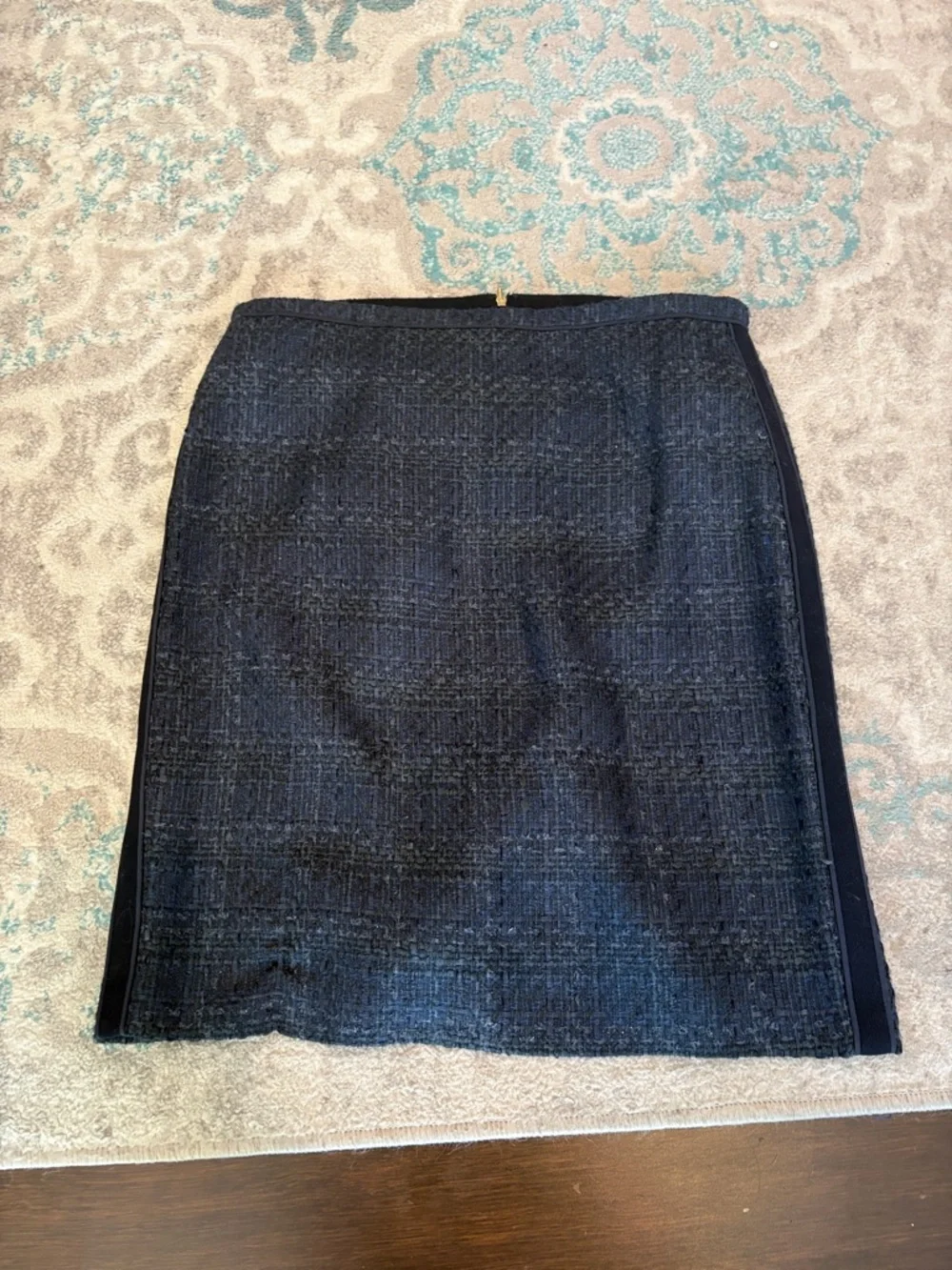 Tory Burch Black Tweed Pencil Skirt with Side Trim